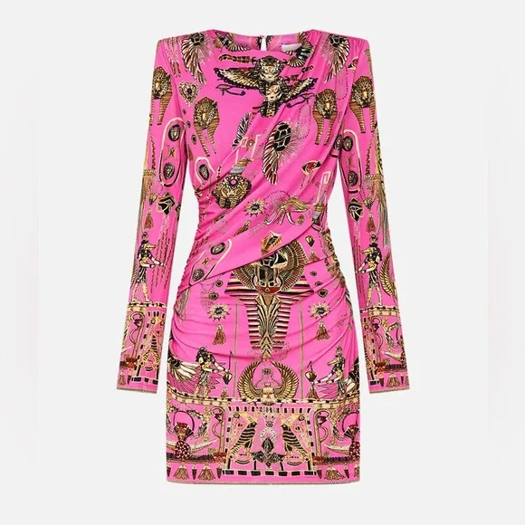 New NWT Camilla Asymmetrical Draped Long Sleeve Short Dress - Song Of The Scarab - Picture 4 of 10